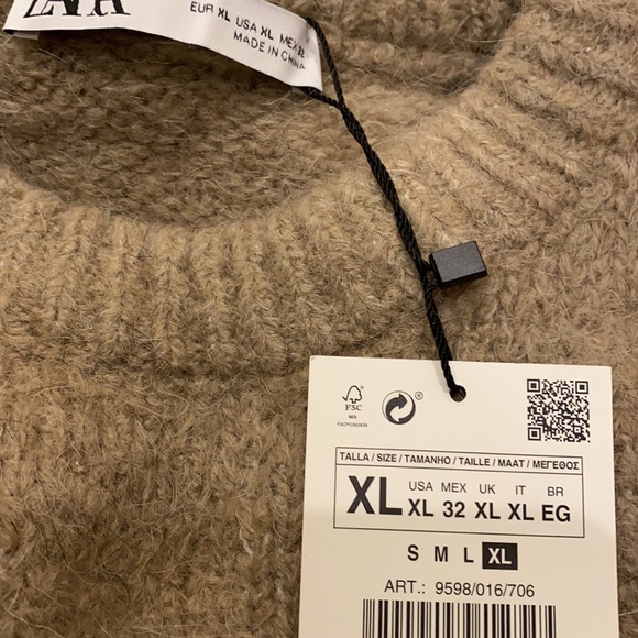 Zara Alpaca Wool Blend Mink Taupe Crop Sweater - Picture 5 of 8